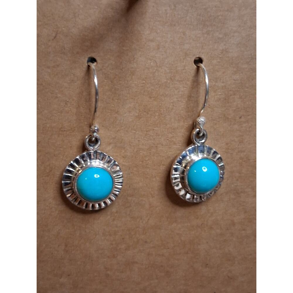 Cayman Turquoise Dangle Earrings, 925 SS, Southwest Starburst Design